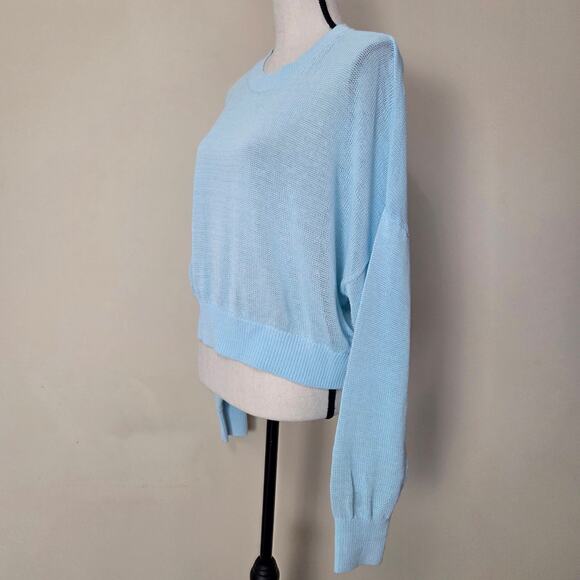 Madewell XL Pullover Cropped Long Sleeve Sweater Crew Neck Loose Knit Blue - Picture 7 of 14